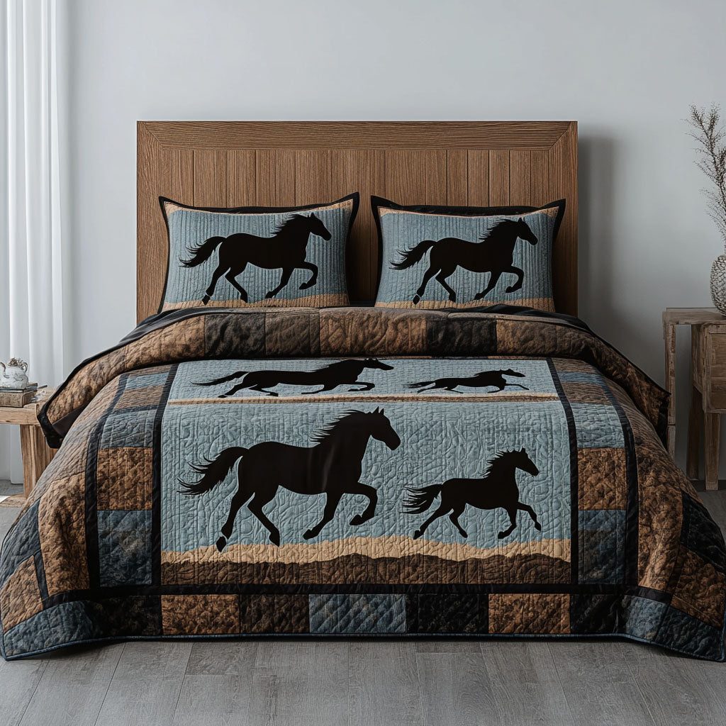 Sunset Range quilted 3-piece bedding set on a made bed with two matching pillow shams