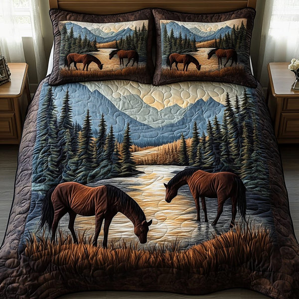 Sunset Valley quilted 3-piece bedding set on a made bed with two matching pillow shams