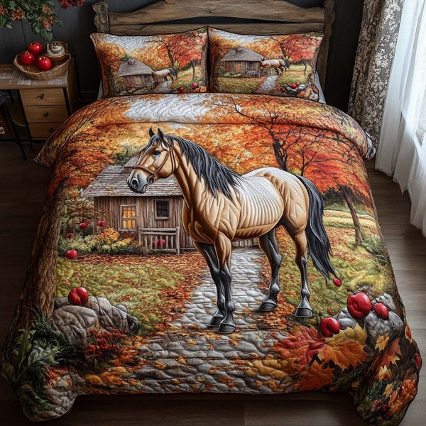 Sunset Wander quilted 3-piece bedding set on a made bed with two matching pillow shams