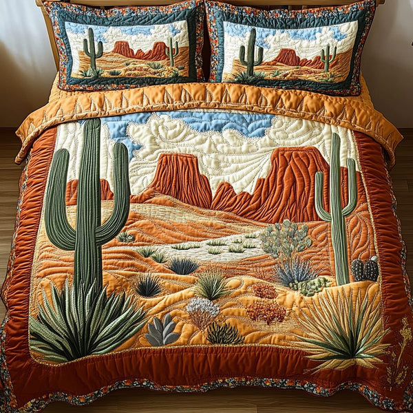 Sunset Way quilted 3-piece bedding set on a made bed with two matching pillow shams