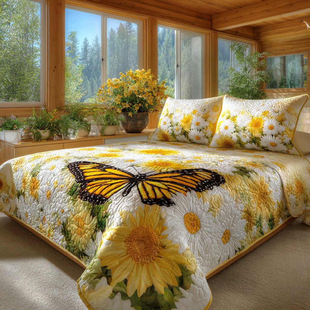 Sunshine Accent quilted 3-piece bedding set on a made bed with two matching pillow shams
