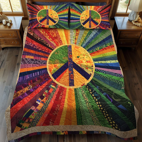 Sunshine Harmony quilted 3-piece bedding set on a made bed with two matching pillow shams