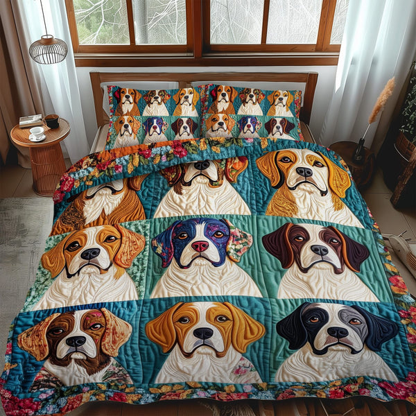 Sweet Beagle quilted 3-piece bedding set on a made bed with two matching pillow shams