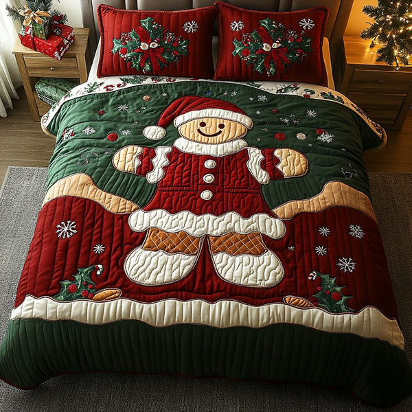 Sweet Cheer quilted 3-piece bedding set on a made bed with two matching pillow shams