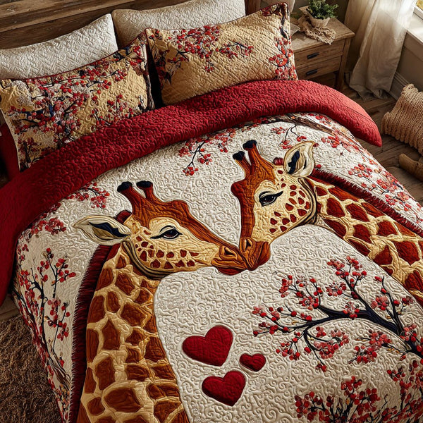 Sweet Companions quilted 3-piece bedding set on a made bed with two matching pillow shams