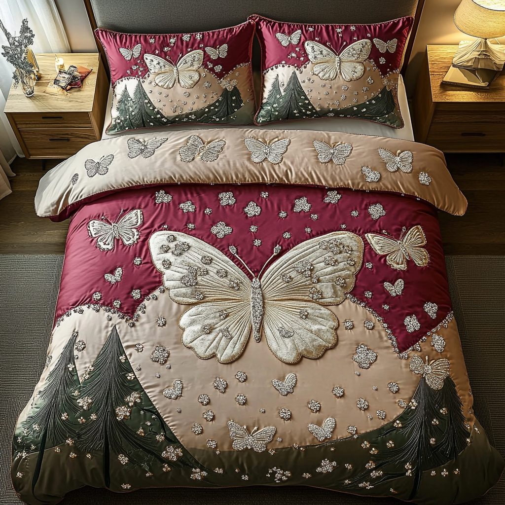 Sweet Escape quilted 3-piece bedding set on a made bed with two matching pillow shams