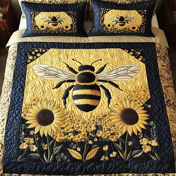 Sweet Harvest quilted 3-piece bedding set on a made bed with two matching pillow shams