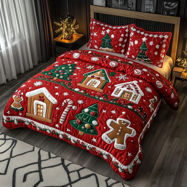 Sweet Haven quilted 3-piece bedding set on a made bed with two matching pillow shams