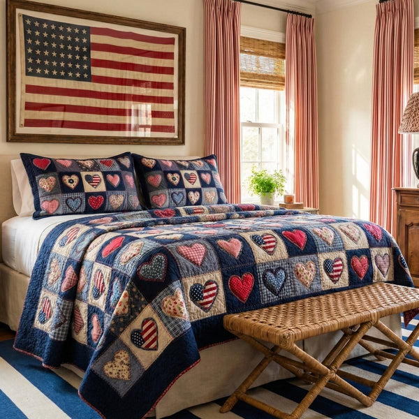 Sweet Moments quilted 3-piece bedding set on a made bed with two matching pillow shams