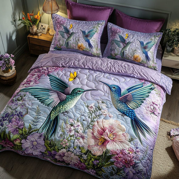 Sweet Nectar quilted 3-piece bedding set on a made bed with two matching pillow shams