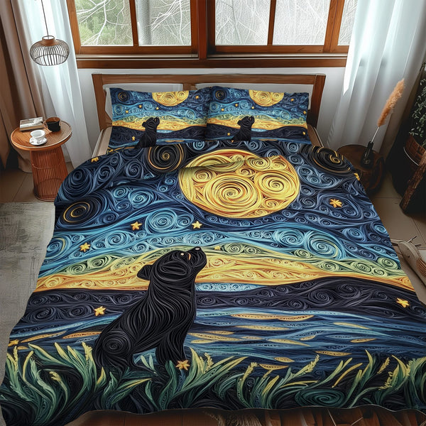 Sweet Pug quilted 3-piece bedding set on a made bed with two matching pillow shams