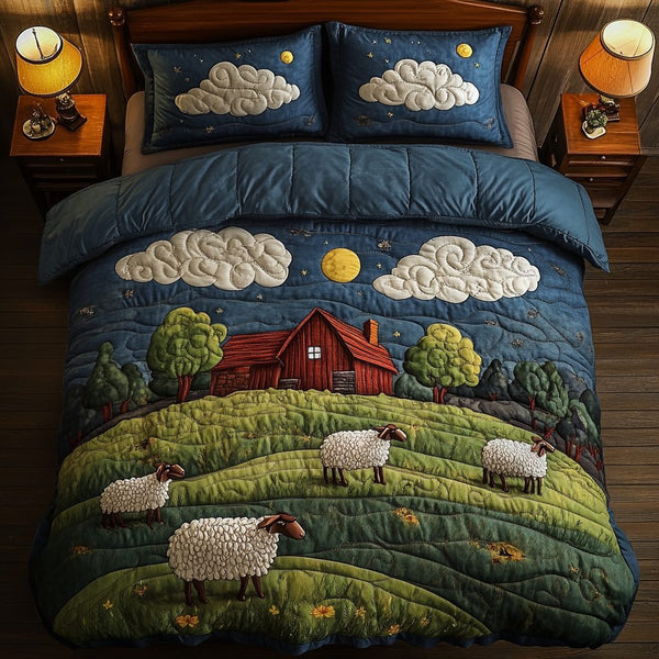 Sweet Sheep quilted 3-piece bedding set on a made bed with two matching pillow shams