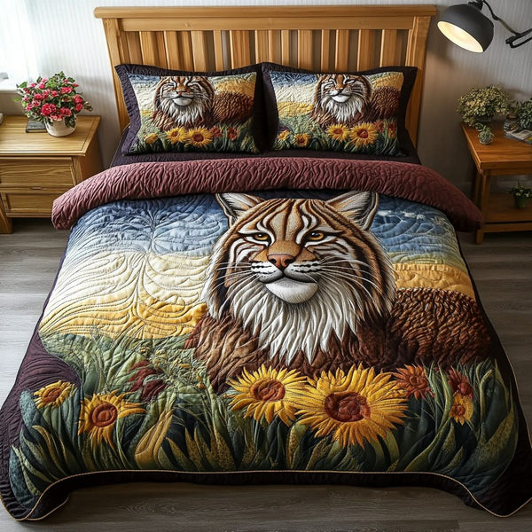 Swift Pounce quilted 3-piece bedding set on a made bed with two matching pillow shams