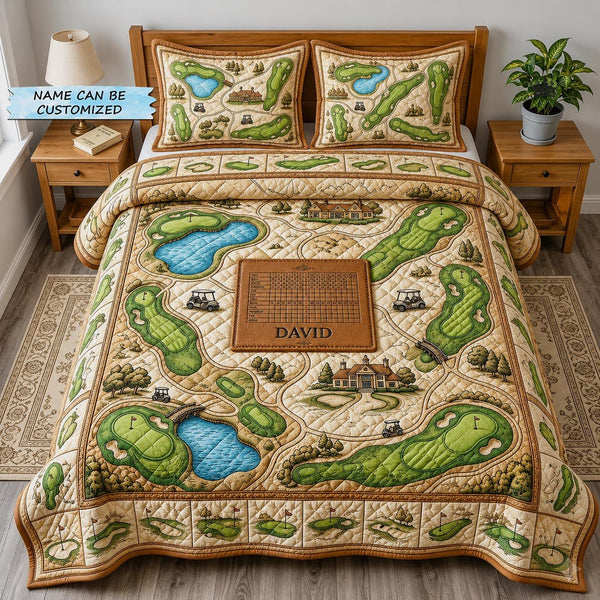 Swing Life 3-Piece Quilted Bedding Set - Design 7 quilted 3-piece bedding set on a made bed with two matching pillow shams