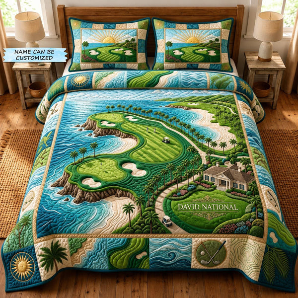 Swing Life 3-Piece Quilted Bedding Set - Design 9 quilted 3-piece bedding set on a made bed with two matching pillow shams
