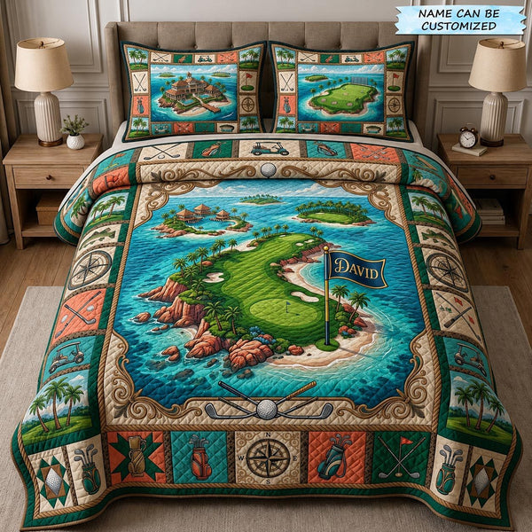 Swing Life 3-Piece Quilted Bedding Set QTCUZ - Design 10 quilted 3-piece bedding set on a made bed with two matching pillow shams