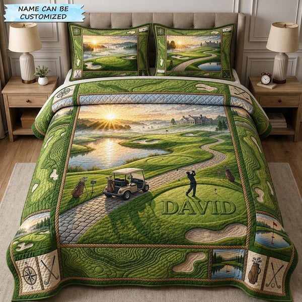 Swing Life 3-Piece Quilted Bedding Set - Design 11 quilted 3-piece bedding set on a made bed with two matching pillow shams