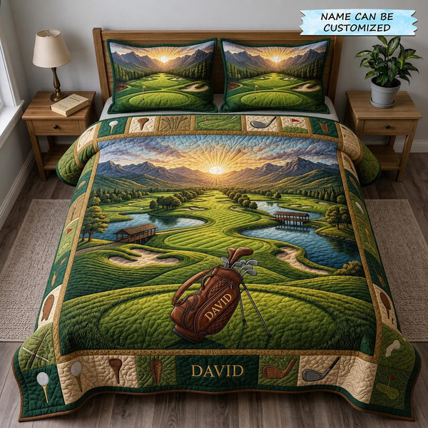 Swing Life 3-Piece Quilted Bedding Set - Design 12 quilted 3-piece bedding set on a made bed with two matching pillow shams