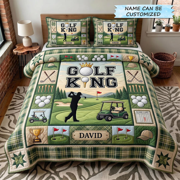 Swing Life 3-Piece Quilted Bedding Set QTCUZ - Design 17 quilted 3-piece bedding set on a made bed with two matching pillow shams