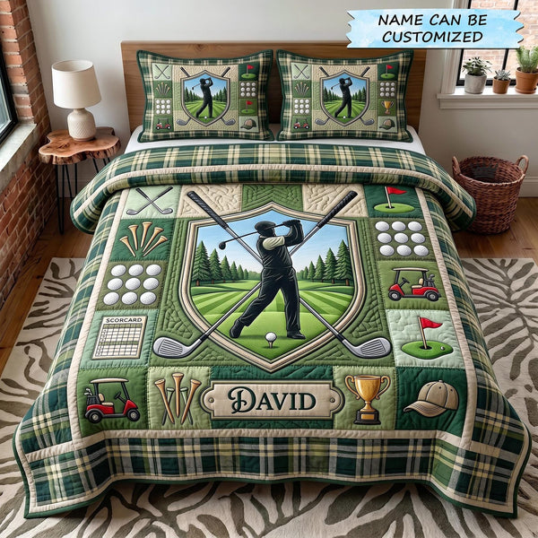 Swing Life 3-Piece Quilted Bedding Set - Design 18 quilted 3-piece bedding set on a made bed with two matching pillow shams
