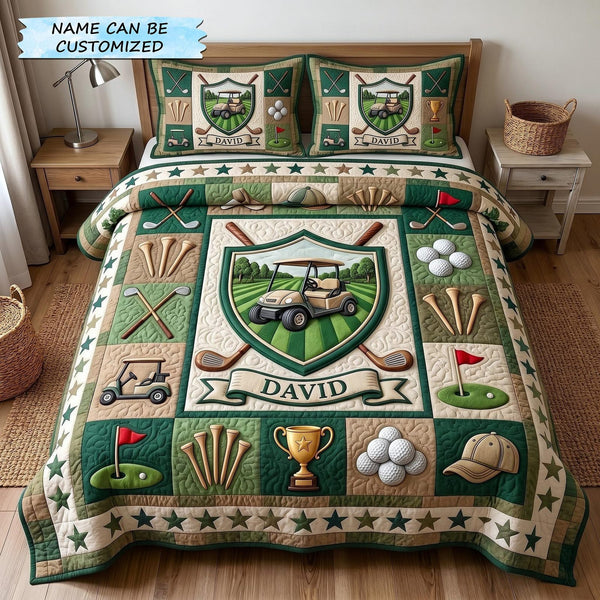 Swing Life 3-Piece Quilted Bedding Set QTCUZ - Design 19 quilted 3-piece bedding set on a made bed with two matching pillow shams