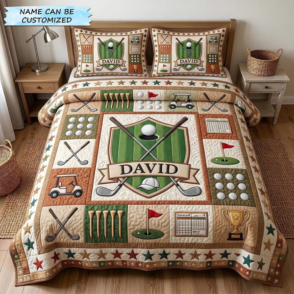 Swing Life 3-Piece Quilted Bedding Set QTCUZ - Design 20 quilted 3-piece bedding set on a made bed with two matching pillow shams