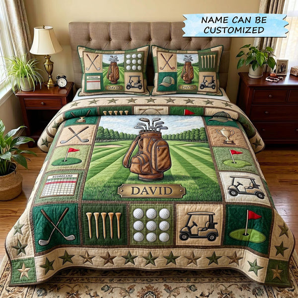 Swing Life 3-Piece Quilted Bedding Set - Design 21 quilted 3-piece bedding set on a made bed with two matching pillow shams