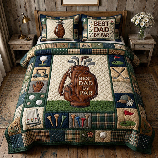 Swing Life quilted 3-piece bedding set on a made bed with two matching pillow shams