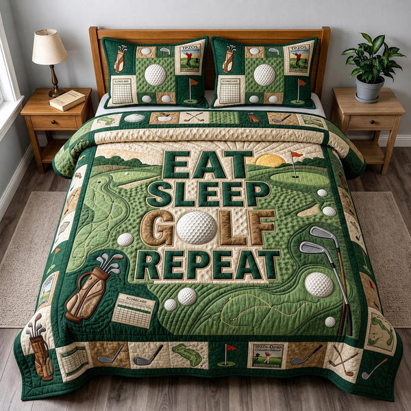 Swing Life quilted 3-piece bedding set on a made bed with two matching pillow shams