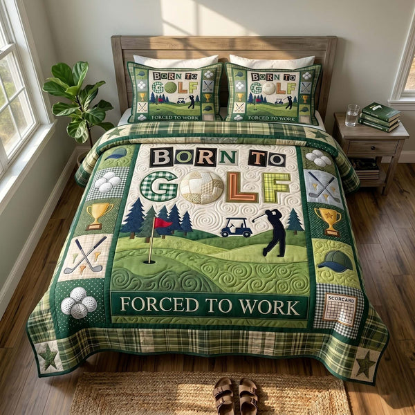 Swing Life quilted 3-piece bedding set on a made bed with two matching pillow shams