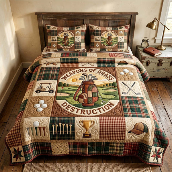 Swing Life quilted 3-piece bedding set on a made bed with two matching pillow shams