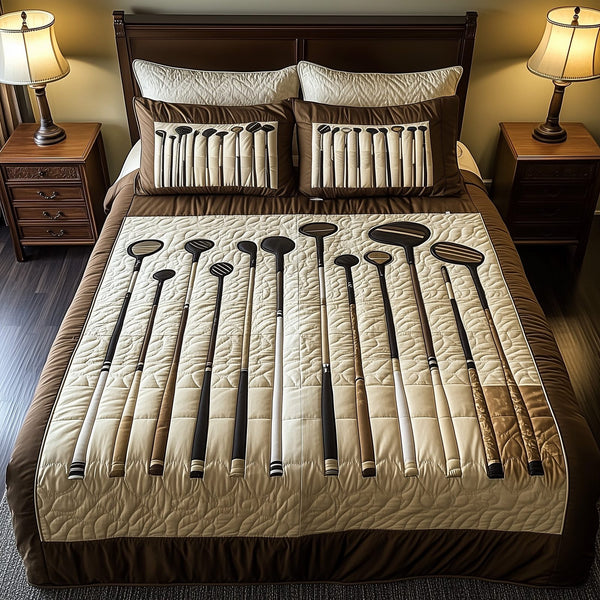 Swing Soulmates quilted 3-piece bedding set on a made bed with two matching pillow shams