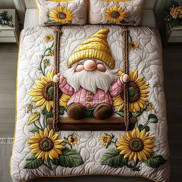Swinging Joy quilted 3-piece bedding set on a made bed with two matching pillow shams
