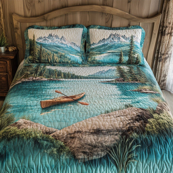 Tahoe Horizon quilted 3-piece bedding set on a made bed with two matching pillow shams
