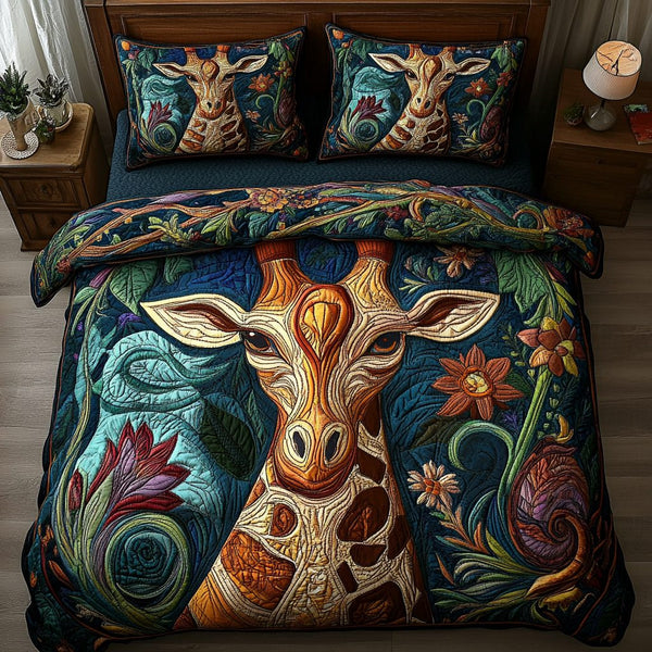 Tall And Majestic quilted 3-piece bedding set on a made bed with two matching pillow shams
