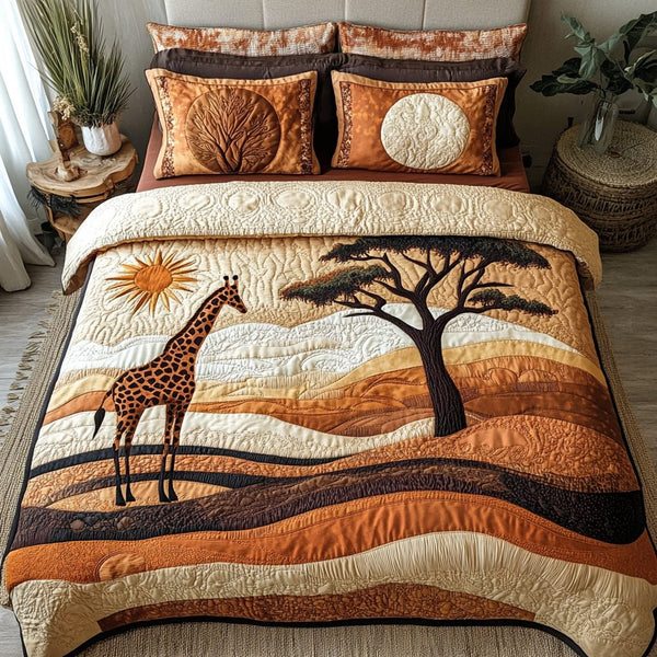 Tall Grace quilted 3-piece bedding set on a made bed with two matching pillow shams