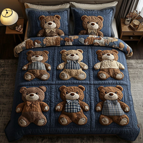 Teddy Comfort quilted 3-piece bedding set on a made bed with two matching pillow shams
