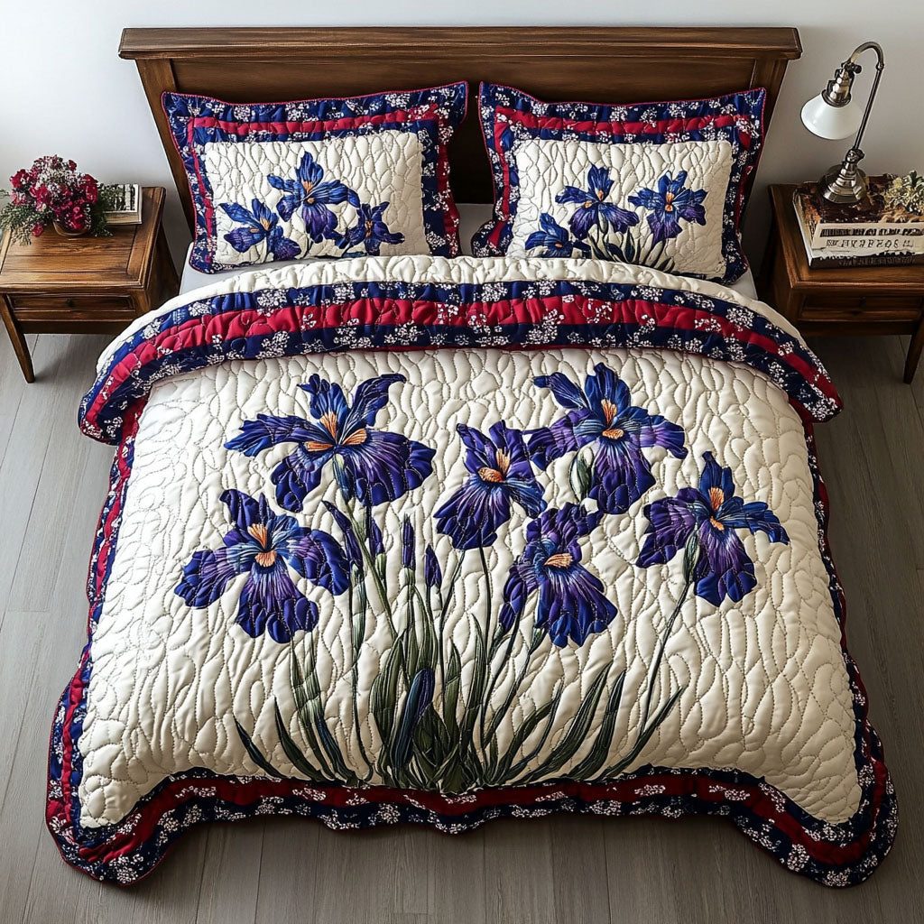 Tennessee Bloom quilted 3-piece bedding set on a made bed with two matching pillow shams