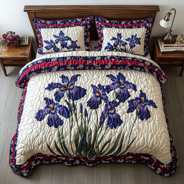 Tennessee Bloom quilted 3-piece bedding set on a made bed with two matching pillow shams