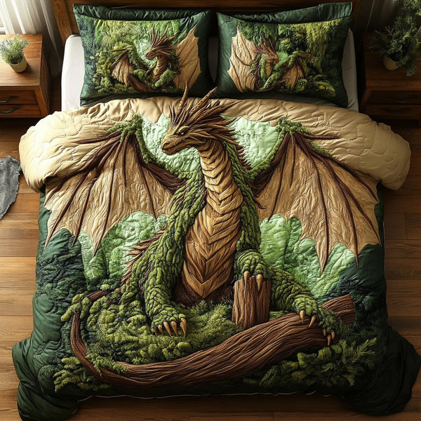 Terra Coil quilted 3-piece bedding set on a made bed with two matching pillow shams
