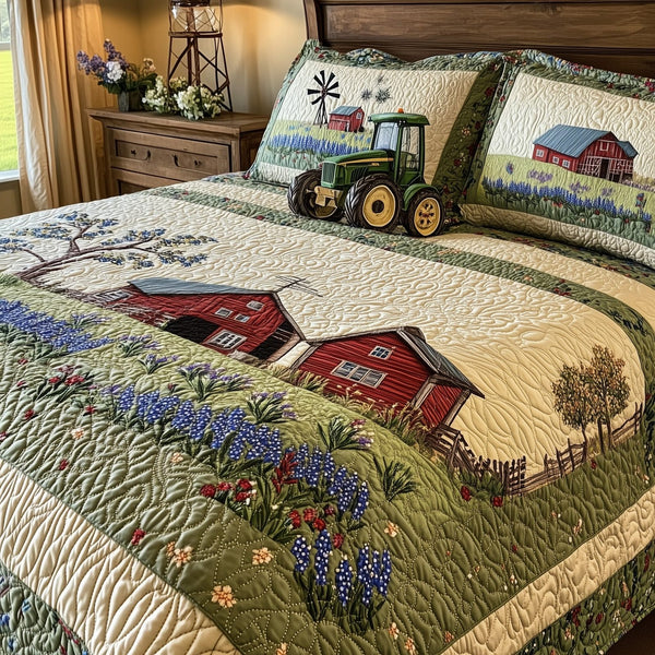Texas Home quilted 3-piece bedding set on a made bed in a rustic timber bedroom