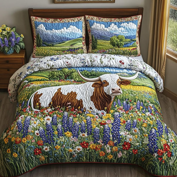 Texas Roots quilted 3-piece bedding set on a made bed in a rustic timber bedroom