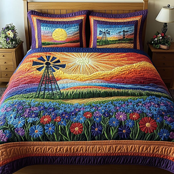 Texas Spirit quilted 3-piece bedding set on a made bed in a rustic timber bedroom