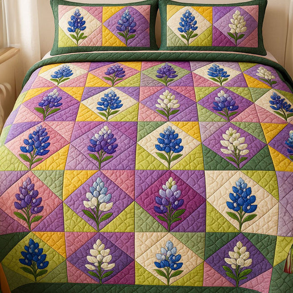 Texas Treasures quilted 3-piece bedding set on a made bed in a rustic timber bedroom