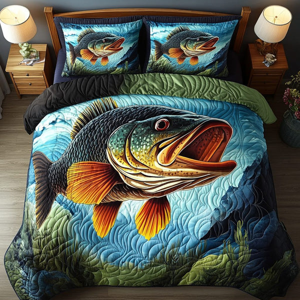 The Big One quilted 3-piece bedding set on a made bed with two matching pillow shams