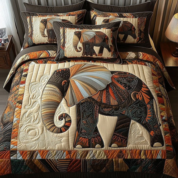 The Calling quilted 3-piece bedding set on a made bed with two matching pillow shams