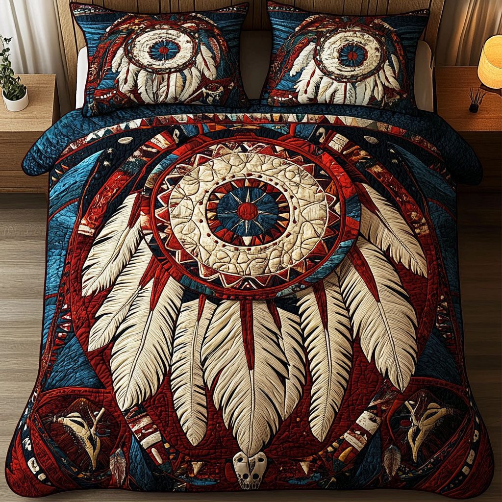 The Dream Protector quilted 3-piece bedding set on a made bed with two matching pillow shams