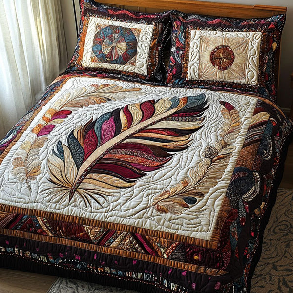 The Dream Snare quilted 3-piece bedding set on a made bed with two matching pillow shams