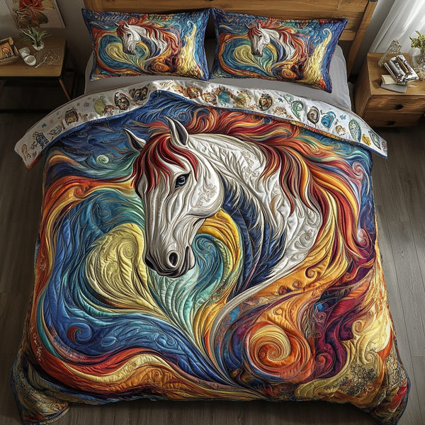 Thunder Hoof quilted 3-piece bedding set on a made bed with two matching pillow shams