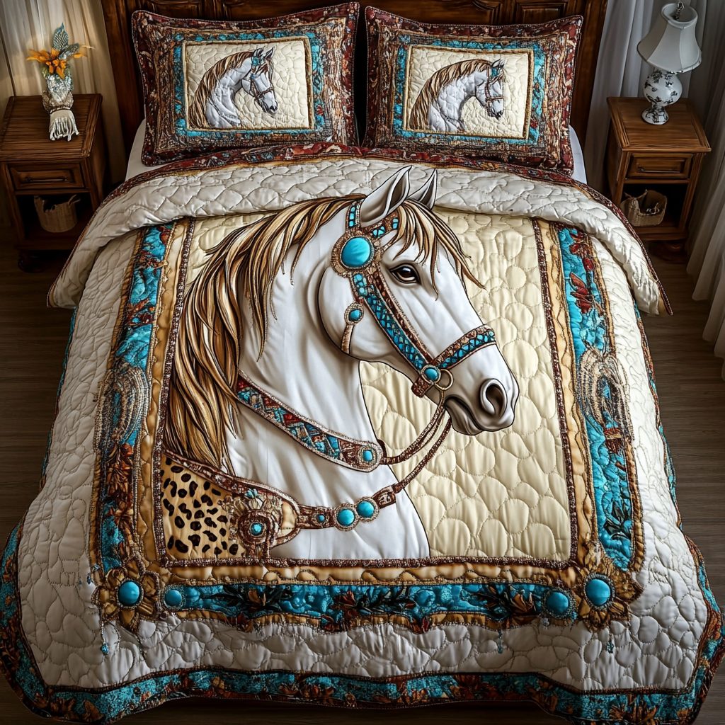 Thunder Hoof quilted 3-piece bedding set on a made bed with two matching pillow shams